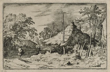 Hjul under et justerbart læ (ætsning på papir)